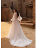 Beaded Ivory Lace Chiffon Pearl Buttons Back Wedding Dress